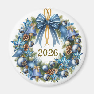 Blauw en gouden kerstkrans Aanpasbaar Magneet