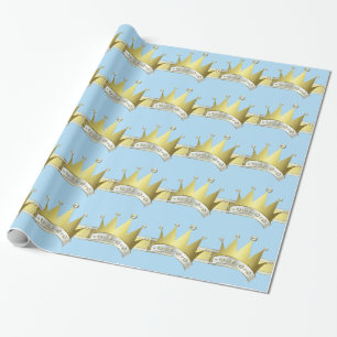 Blauw en gouden kleine prins baby shower cadeaupapier