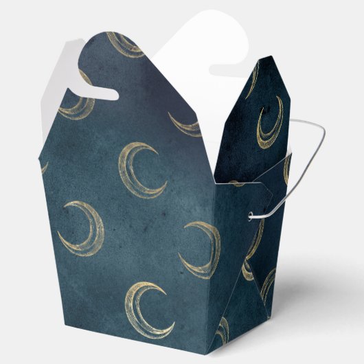 Blauw en gouden  maan Patroon Bedankdoosjes (Geopend)