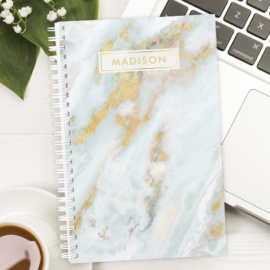 Blauw en Gouden Marmer Gepersonaliseerde Naam Doua Planner