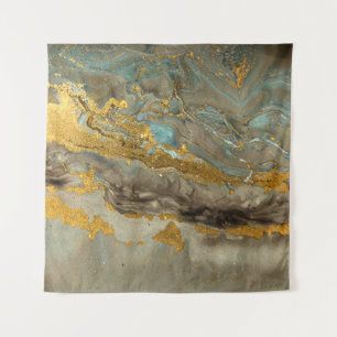 Blauw en gouden marmer wandkleed