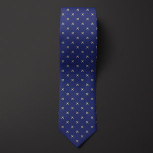 Blauw en Gouden Moersleutel Patroon Stropdas