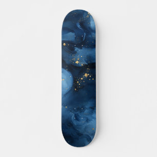Blauw en gouden nachthemel abstract skateboard