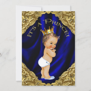 Blauw en gouden prins baby shower kaart