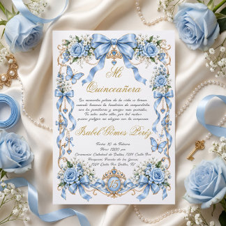 Blauw en gouden quinceañera, Spaanse sweet 15 stri Kaart