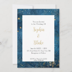 Blauw en gouden sterrenhemel Celestiaal Huwelijk Kaart