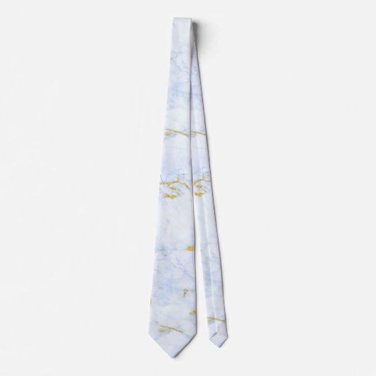 Blauw en gouden textiel op witte kleuren stropdas (Voorkant)