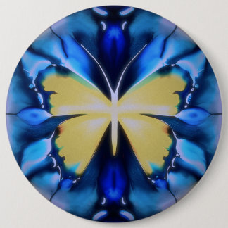 Blauw en gouden Tie Dye Vlinder Knop Ronde Button 6,0 Cm