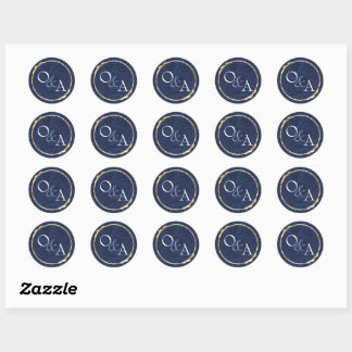 Blauw en gouden trouwmonogram, feestfavoriet ronde sticker