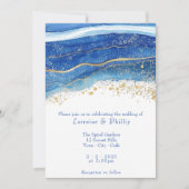 Blauw en Gouden Waterverf Bruiloft Kaart (Voorkant)