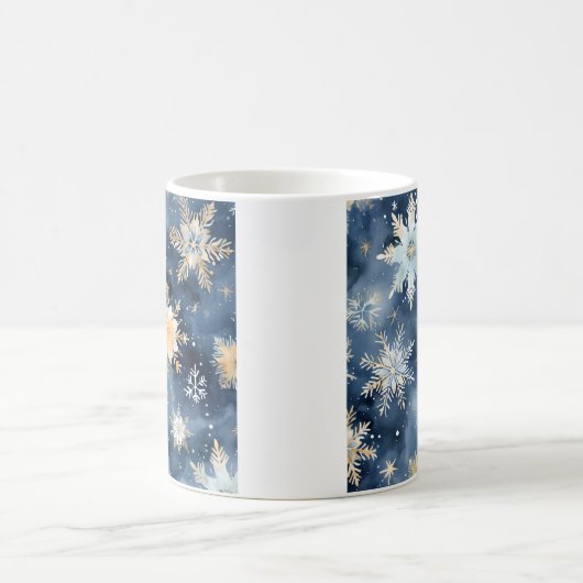 Blauw en gouden waterverf sneeuwvlok koffiemok (Center)