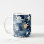 Blauw en gouden waterverf sneeuwvlok koffiemok (Links)
