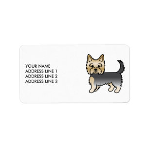 Blauw en gouden Yorkshire Terrier-hond & aangepast Etiket