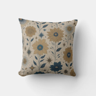 Blauw- en goudFloral Kussen