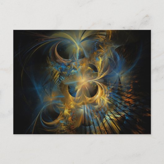 Blauw en goudfractal briefkaart (Voorkant)