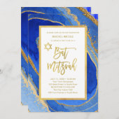  blauw en goudgeode | Bat Mitzvah Kaart (Voorkant / Achterkant)