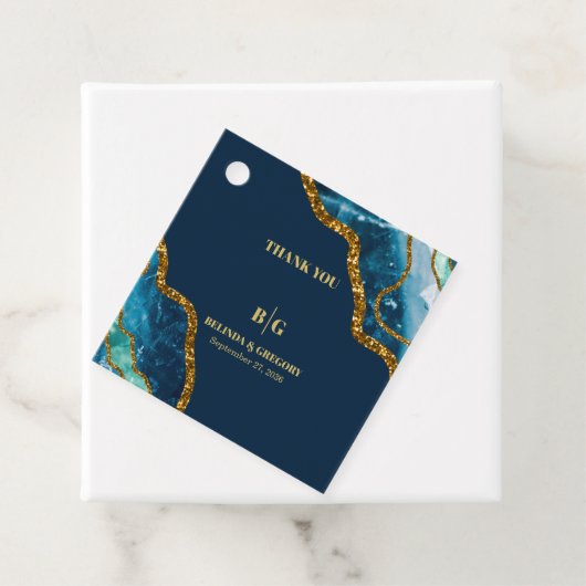 Blauw- en goudgetijden Glitter Wedding Bedankjes Labels (In situ)