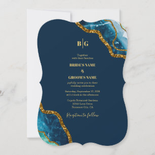 Blauw- en goudgetijden Glitter Wedding Kaart