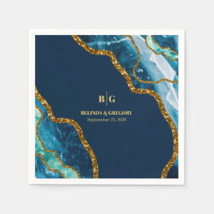 Blauw- en goudgetijden Glitter Wedding Servet