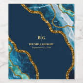 Blauw- en goudgetijden Glitter Wedding Wijn Etiket (Enkel label)