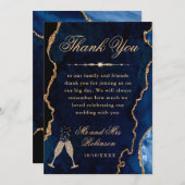 Blauw en goudglitter Agate & Marble Wedding Bedankkaart (Voorkant / Achterkant)