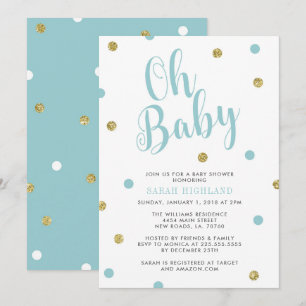 Blauw en goudglitter Oh Baby shower Kaart