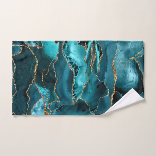 Blauw- en goudglitteragaat bad handdoek (Handdoek)