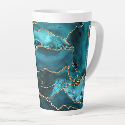 Blauw- en goudglitteragaat latte mok (Rechterhoek)