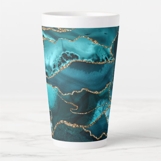 Blauw- en goudglitteragaat latte mok (Voorkant)