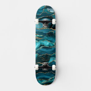 Blauw en goudglitteraglaat skateboard
