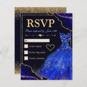 Blauw- en goudglittergewas en dresse zweet-zestien RSVP kaartje (Voorkant / Achterkant)