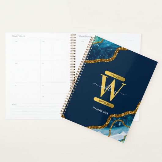 Blauw- en goudkanton Glitter Monogram Planner (Display)