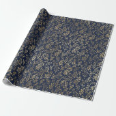 Blauw en goudkleurig Abstract deco verliest patroo Cadeaupapier (Uitgerold)