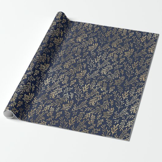Blauw en goudkleurig Abstract deco verliest patroo Cadeaupapier (Uitgerold)