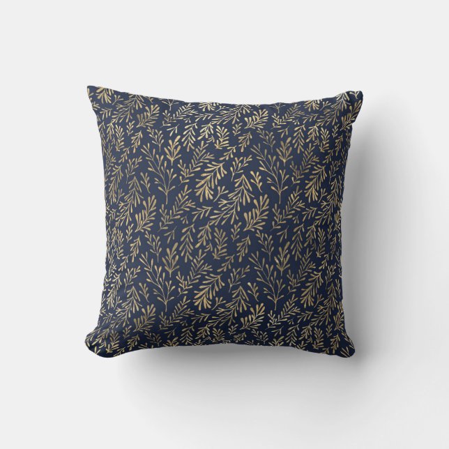 Blauw en goudkleurig Abstract deco verliest patroo Kussen (Voorkant)