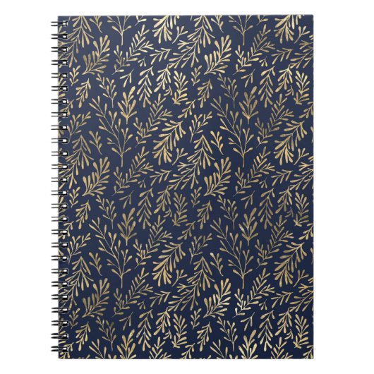 Blauw en goudkleurig Abstract deco verliest patroo Notitieboek (Voorkant)