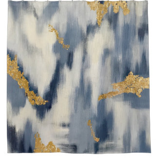Blauw en goudkleurig Abstract Ikat Patroon Douchegordijn