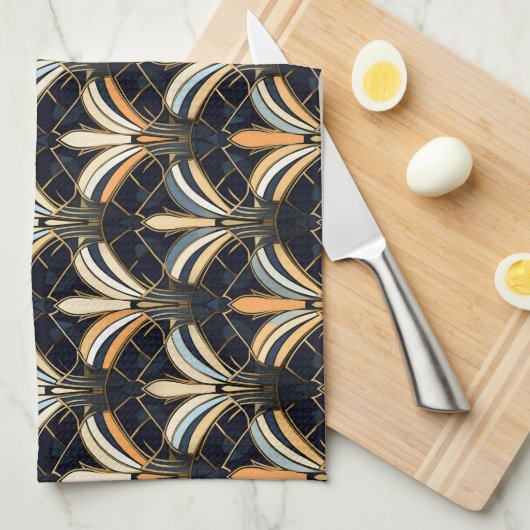 Blauw en goudkunst Deco Theedoek (Quarter Fold)