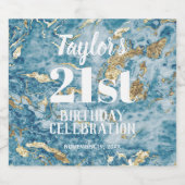 Blauw en goudmarmer 21e verjaardag sparkling wijnetiket (Enkel label)