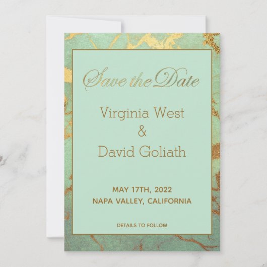 Blauw en goudmarmer sparen de datum Kaart van het (Voorkant)