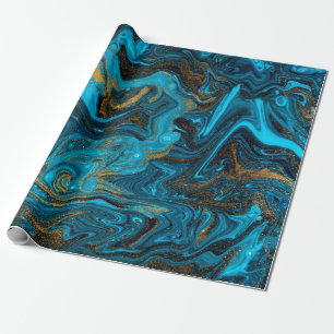 Blauw en goudmarmerpatroon. Golden marmer liqu Cadeaupapier