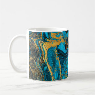 Blauw en goudmarmerpatroon. Golden marmer liqu Koffiemok