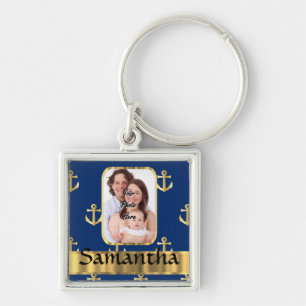 Blauw en goudnautisch anker gevarieerd sleutelhanger