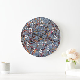 Blauw en goudpapier met naam grote klok