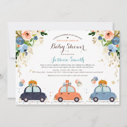 Blauw- en goudpompoen op Baby shower Kaart (Voorkant)