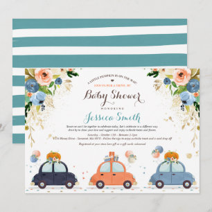 Blauw- en goudpompoen op Baby shower Kaart