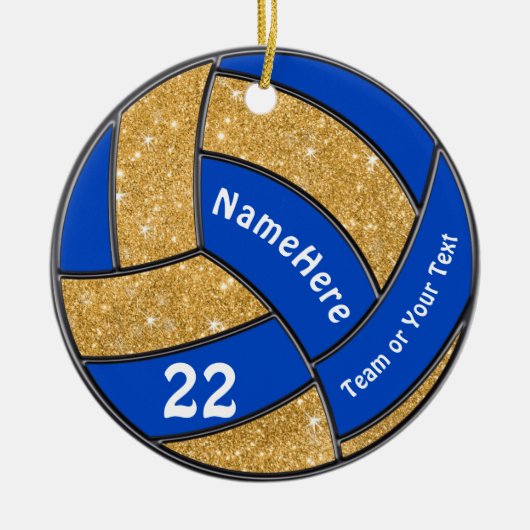 Blauw- en goudvolleybalversiering, speciaal aangep keramisch ornament (Voorkant)