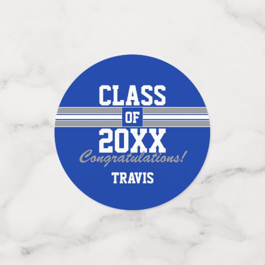 Blauw en grijs Afstuderen Foto gefeliciteerd Confetti (Kleine voorkant)