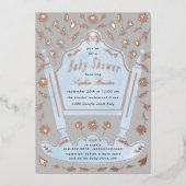 Blauw en grijs Antiek Baby shower Roos Gold Folie Uitnodiging (Voorkant)