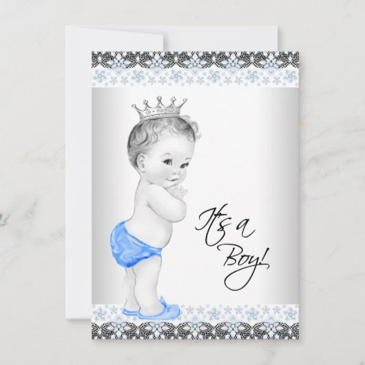 Blauw en grijs  Baby Boy Shower Kaart (Voorkant)